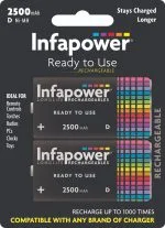 Infapower D Longlife Rechargeable Batteries 2500mAh 2 pack - Image 2