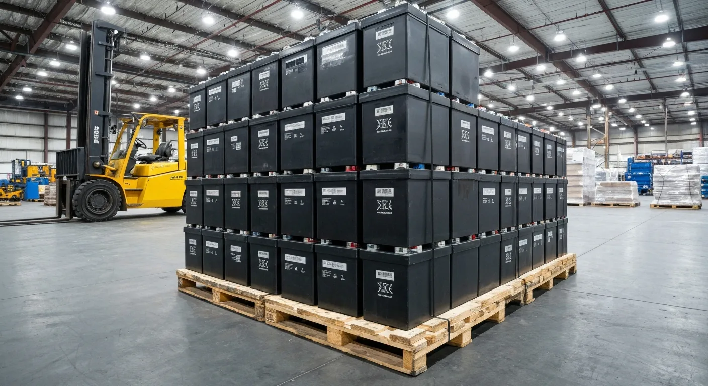 Industrial battery pallet stock in UK warehouse